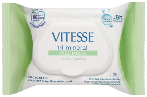 Tri-Mineral Makeup Remover Wipes för blandad hud 30 enheter